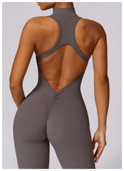 Women’s V-Back One-Piece Sports Jumpsuit with Zipper