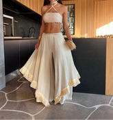 Trendy Tassel Pants Set – Off-Shoulder Halter Top & High-Waist Bottom