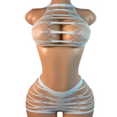 Women Fishnet Hollow Two Piece Lingerie Set