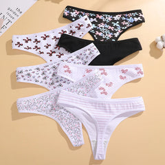 Women's Cotton Print Thong 7-Piece Set