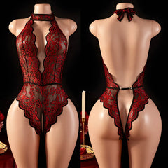 Women Floral Lace Halter Teddy