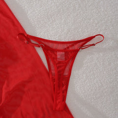 Red Four-Piece Plunge Underwire Lingerie Set