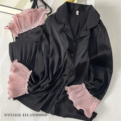 Striped Satin Long Sleeve Pajamas