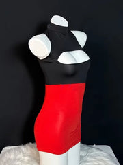 Women Color Block Halter Bodycon Mini Dress