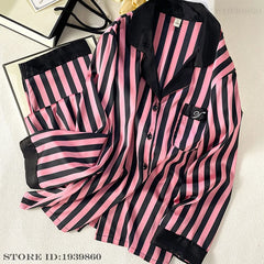 Striped Satin Long Sleeve Pajamas