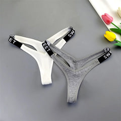 Ribbed Cotton V-Shape Letter Thong 2-Pack
