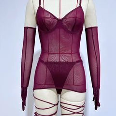 Sheer Mesh Backless Lingerie Suite