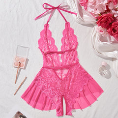 Women Floral Lace Halter Babydoll