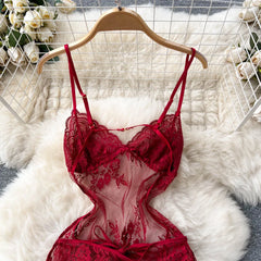 Ruffled Sheer Lace Camisole Dress