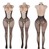 Fishnet Open Weave Halter Catsuit