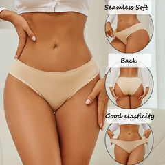 Beige underwear being worn with close-up insets showing different angles and features.