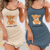 Two nightgowns with teddy bear design and 'Little Bear' text on a neutral background.