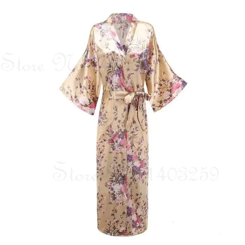 Floral patterned robe with a pocket on a white background