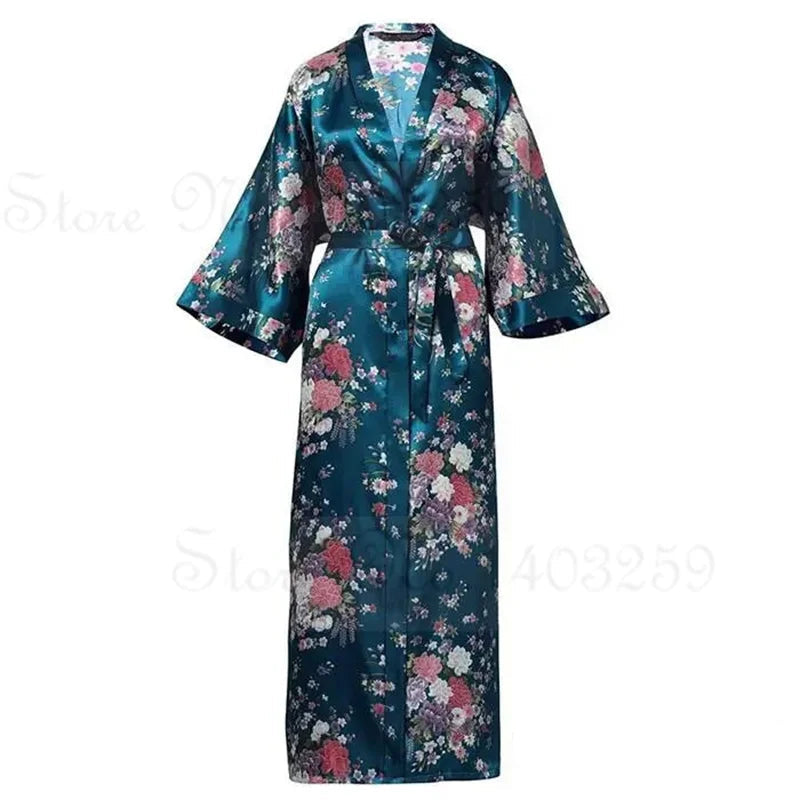 Floral patterned robe with a pocket on a white background