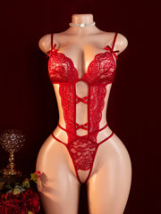 Floral Lace V-Neck Sheer Baby Doll Bodysuit