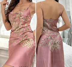 Satin Cherry Print V-Neck Nightgown