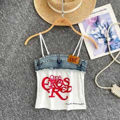 Denim Splice Letter Print Camisole
