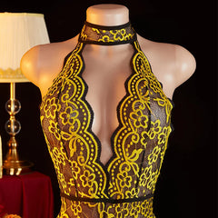 Women Floral Lace Halter Teddy