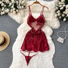 Ruffled Sheer Lace Camisole Dress