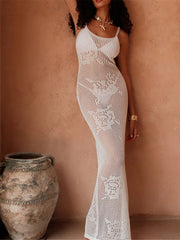 Crochet Hollow Out Beach Cover-Up Dress – Sleeveless Knit Tunic