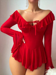 Ruffle Mesh Bell Sleeve Lingerie Set