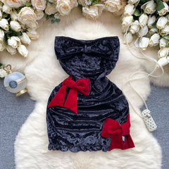 Velvet Strapless Bow Sheath Dress – New Trend