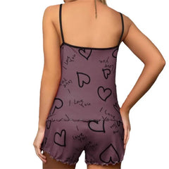 Women's Heart Print Satin Pajama Set