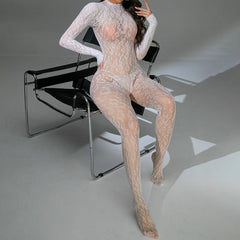 Lace Knit Mock Neck Full Body Catsuit