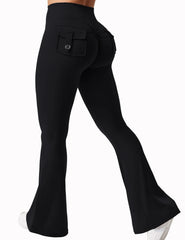 Black flared pants on a white background