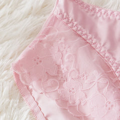 Close-up of pink lace fabric on a white fluffy background