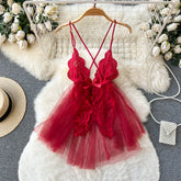 Sheer Lace V-Neck Shapewear Lingerie Dress