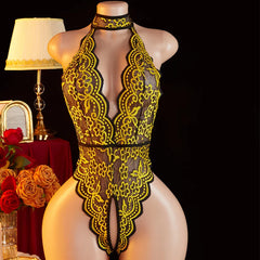 Women Floral Lace Halter Teddy