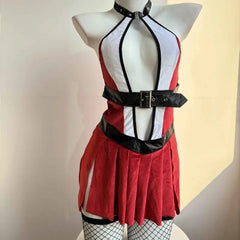 Halter Chiffon Bodysuit Patchwork Design