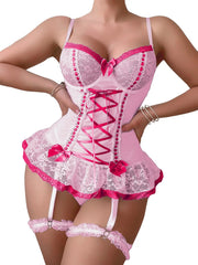 Women's Sexy Lace Patchwork Corset Lingerie Set