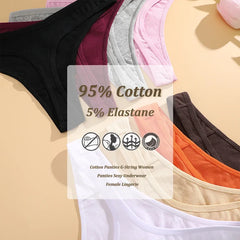 Stack of women's underwear in various colors with a 95% cotton and 5% elastane label.