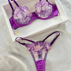 Sexy Mesh Embroidery Lingerie Set