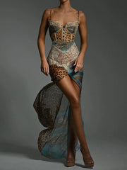 Leopard Lace Backless Maxi Dress