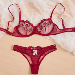 Women Floral Embroidery Bra Set