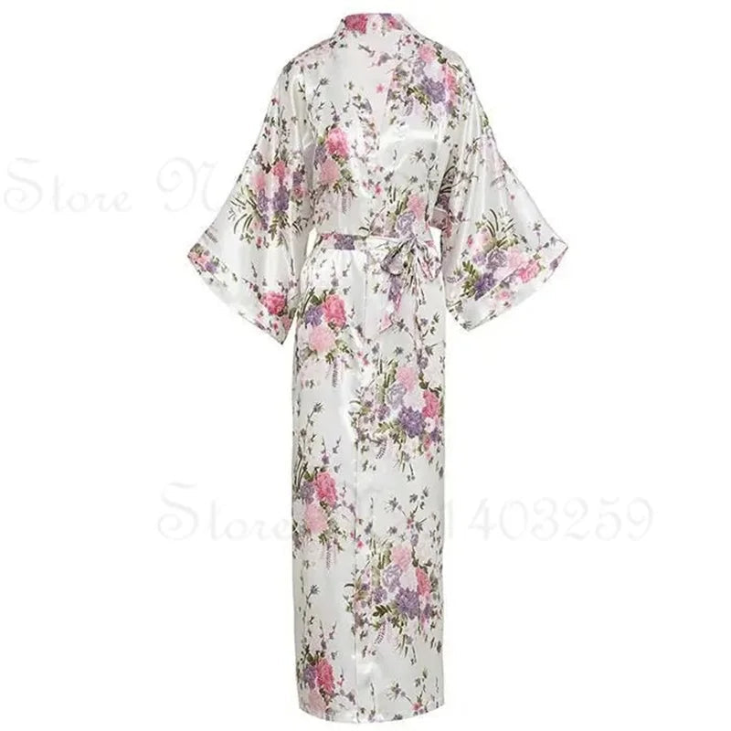 Floral patterned robe with a pocket on a white background