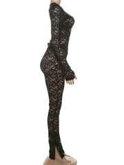 2-Piece Hollow Jacquard Bodysuit & Leggings Set – Sexy Backless Clubwear