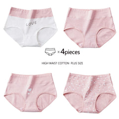 Plus Size Love High Waist Briefs 4pcs