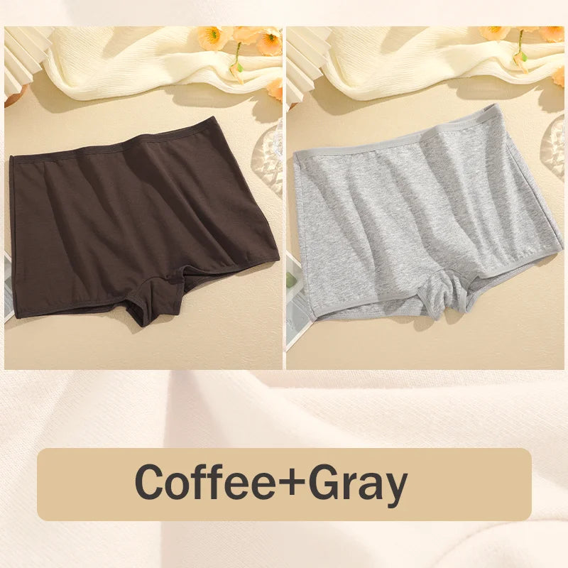 Two pairs of underwear, one brown and one gray, on a beige background with 'Coffee+Gray' text.