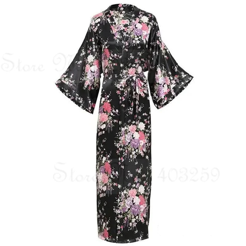 Floral patterned robe with a pocket on a white background