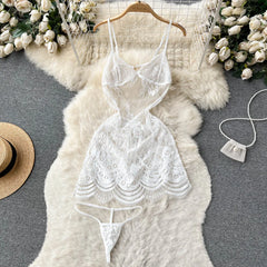 Ruffled Sheer Lace Camisole Dress