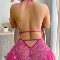 Women Floral Lace Halter Babydoll