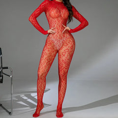 Lace Knit Mock Neck Full Body Catsuit