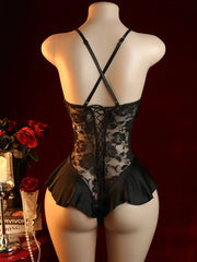 Women Floral Lace Babydoll Set