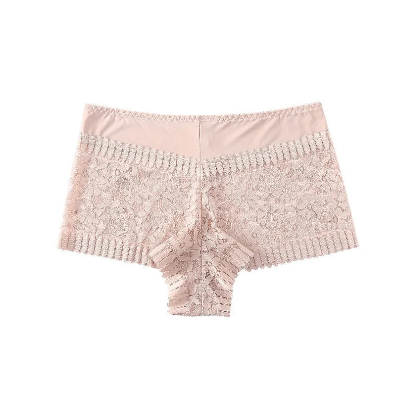 Pink lace underwear on a white background