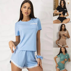 Ribbed Crop Top Shorts Pajama Set Women