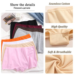 Collection of women's underwear in various colors with text highlighting features like 'Seamless Cotton', 'High Quality', and 'Soft & Breathable'.
